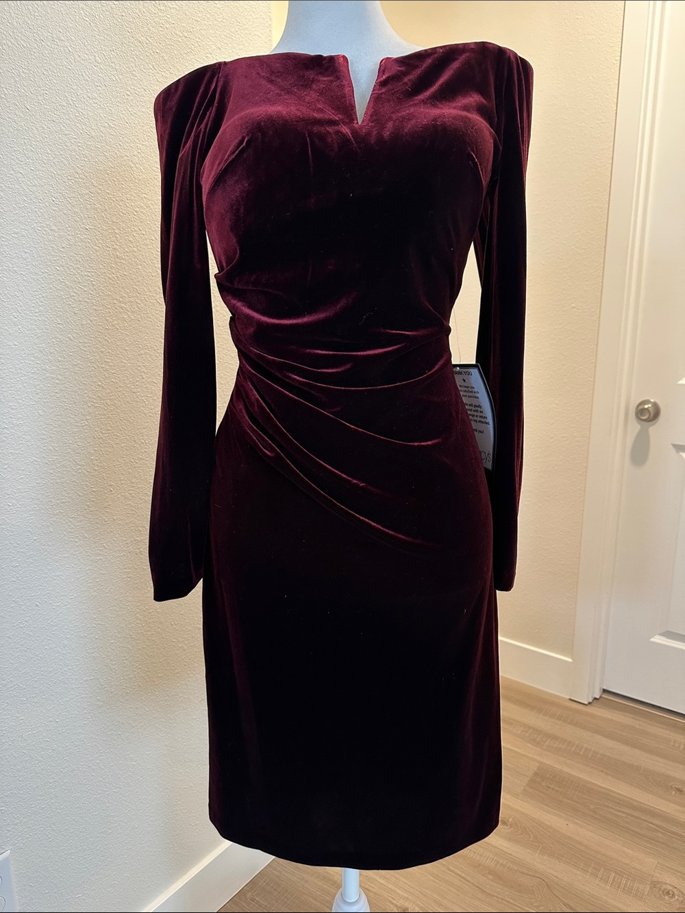 Macy's Deep Burgundy Velvet Long-Sleeve Sheath Dress